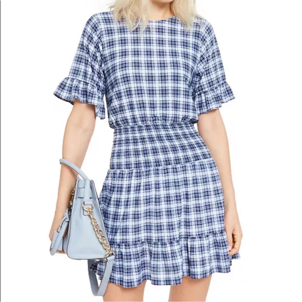 MICHAEL Michael Kors Blue and White Plaid Mini Dress